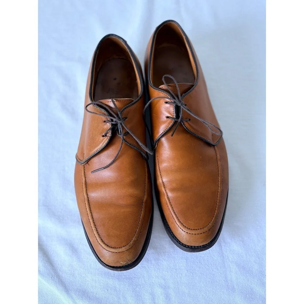 Allen Edmonds Slayton Derby Shoes 10.5 D Tan Good Split Toe Leather USA 9324